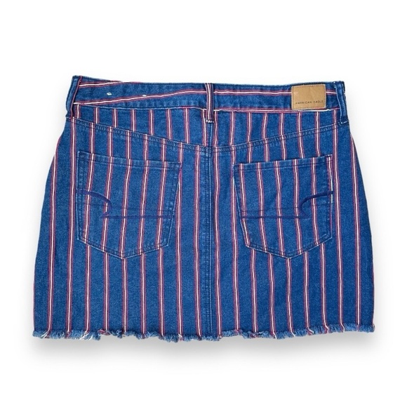 American Eagle Hi-Rise Mini‎ Super Stretch Blue Striped Denim Skirt Size 12 - Picture 3 of 16